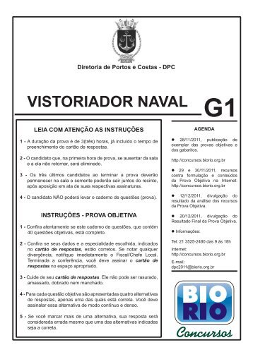 Exemplar de Prova Vistoriador Naval Gabarito 1 - Concursos - Bio-Rio