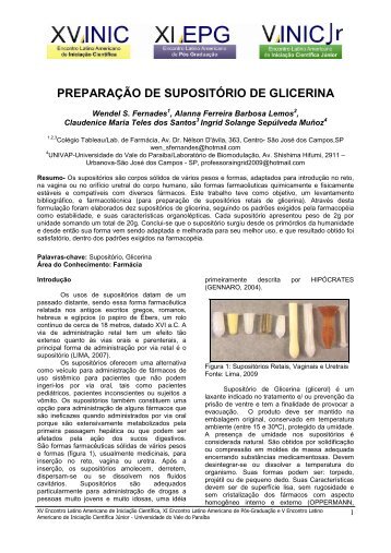 PREPARAÇÃO DE SUPOSITÓRIO DE GLICERINA - INIC - Univap