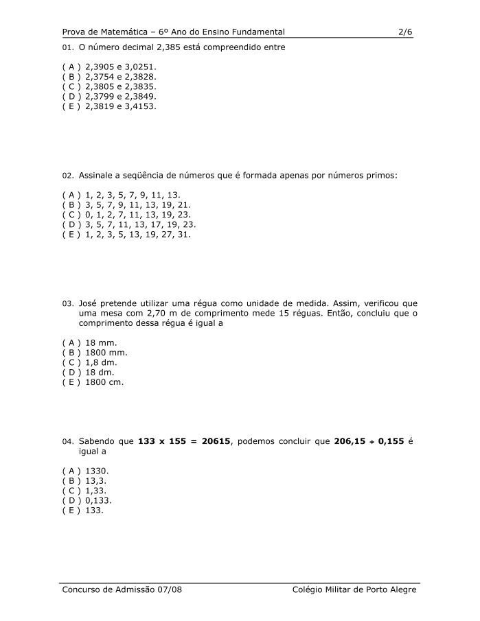 Matemática 6 ano