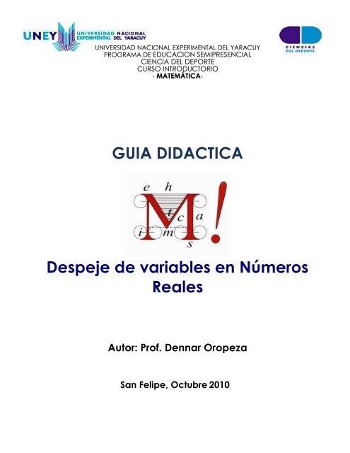 Guia Didactica Despeje De Variables En Matematicauney