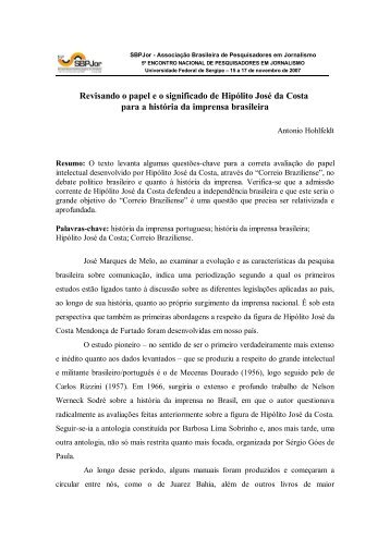 Revisando o papel e o significado de Hipólito José da Costa - SBPJor