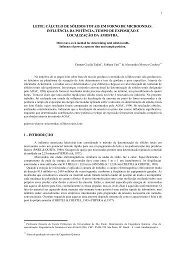 leite: cálculo de sólidos totais em forno de microondas ... - USP