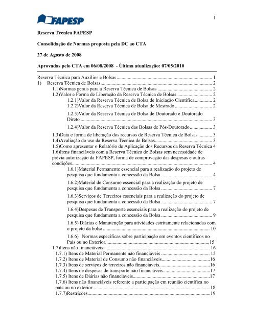 Com o objetivo de atender a despesas imprevistas e ... - Fapesp