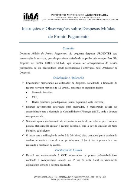 Instruções e Observações sobre Despesas Miúdas de Pronto ...