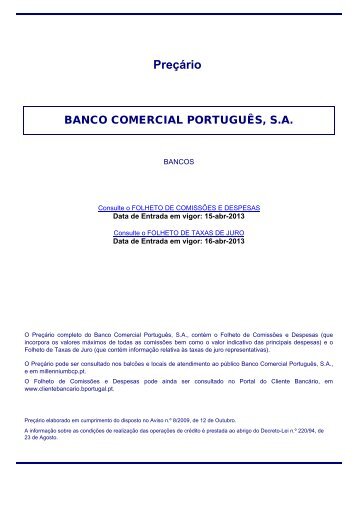 Preçário - ActivoBank