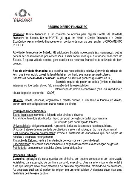 Resumo Direito Financeiro Conceito Sos Estagiarios Resumo Direito Financeiro Conceito Sos Estagiarios