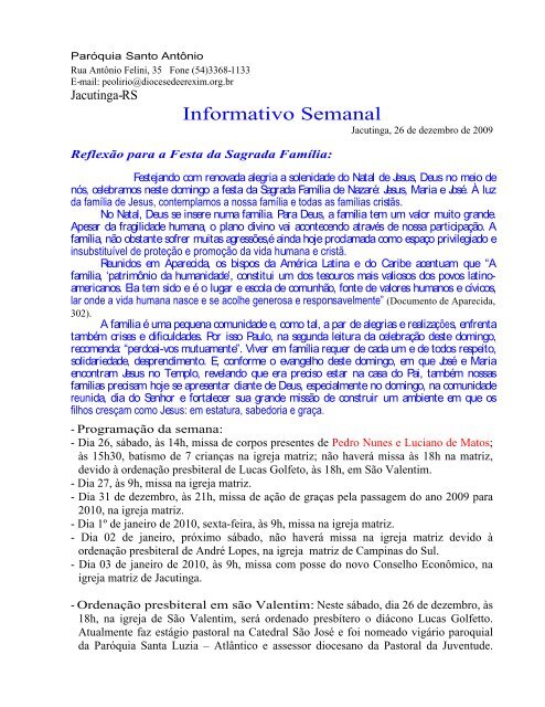 Diocese de Erexim - RS  Informativo Diocesanos