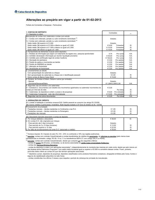 Comunicação de Alterações de Preçário - Caixa Geral de Depósitos