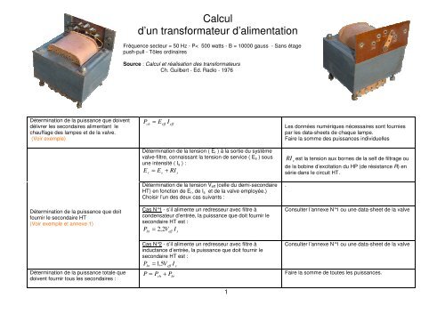 Calcul d'un transformateur d'alimentation