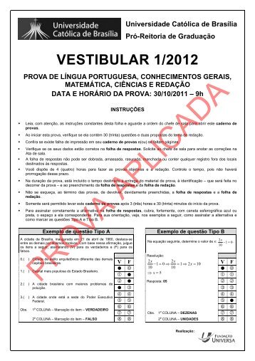 VESTIBULAR 1/2012 - Universidade Católica de Brasília