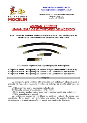 Manual Técnico - Mangueira - extintores mocelin