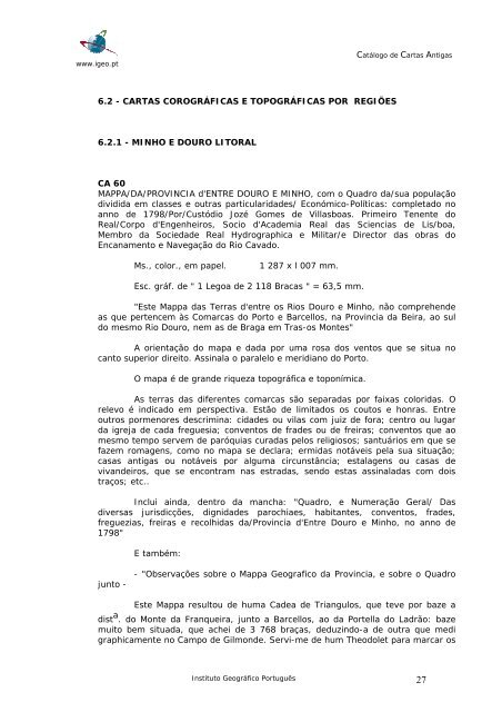 cartas corográficas e topográficas por regiões - Instituto Geográfico ...