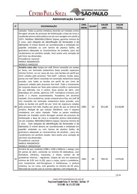 003/13 – AQUISIÇÃO DE MOBILIÁRIO Empresa - Centro Paula Souza