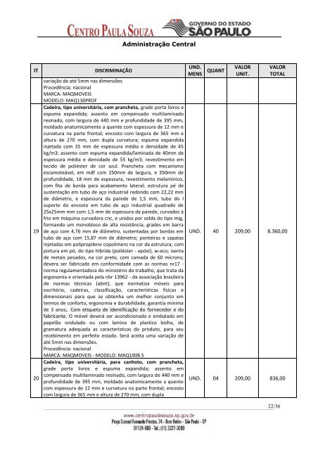 003/13 – AQUISIÇÃO DE MOBILIÁRIO Empresa - Centro Paula Souza