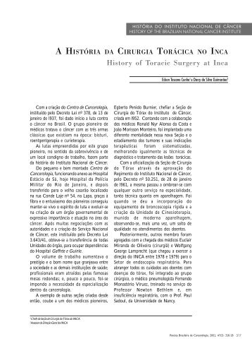 A história da cirurgia torácica no INCA - Instituto Nacional de Câncer