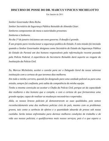 discurso de posse do dr. marcus vinicius ... - Estado do Paraná