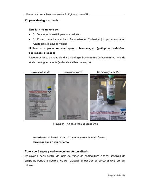 Manual de Coleta e Envio de Amostras Biológicas ao Lacen-PR