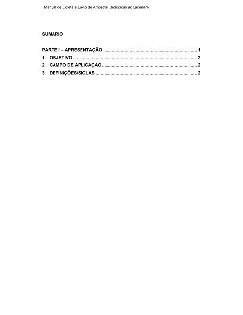 Manual de Coleta e Envio de Amostras Biológicas ao Lacen-PR