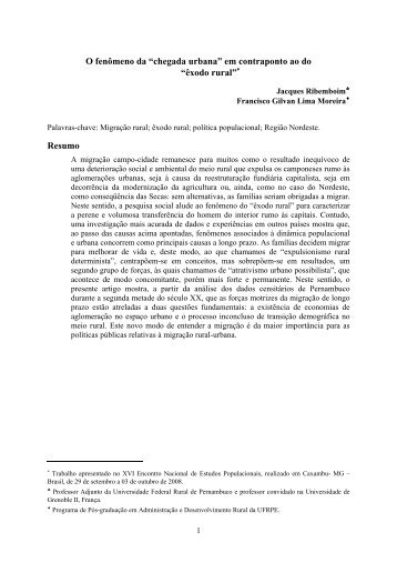 O fenômeno da “chegada urbana” em contraponto ao do “êxodo rural”