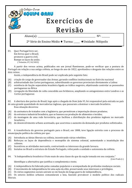 Exercícios de ícios de Revisão