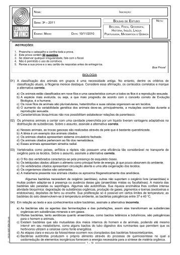 Prova da 3ª série do EM aplicada em 2010 - Leonardo da Vinci