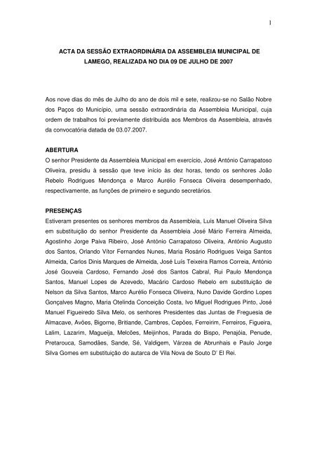 ACTA DA SESSÃO EXTRAORDINÁRIA DA ASSEMBLEIA ...