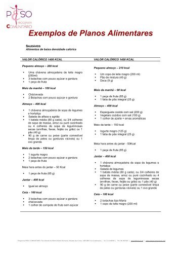 Exemplos de Planos Alimentares - Peso Comunitário