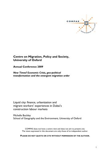 Liquid city: finance, urbanisation and workers - COMPAS - University ...