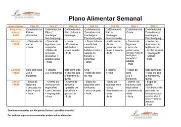 Plano Alimentar Semanal - Lar Frei Manoel das Entradas