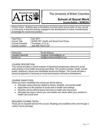 SOWK 551.001. Health and Social Care Praxis. - School of Social ...