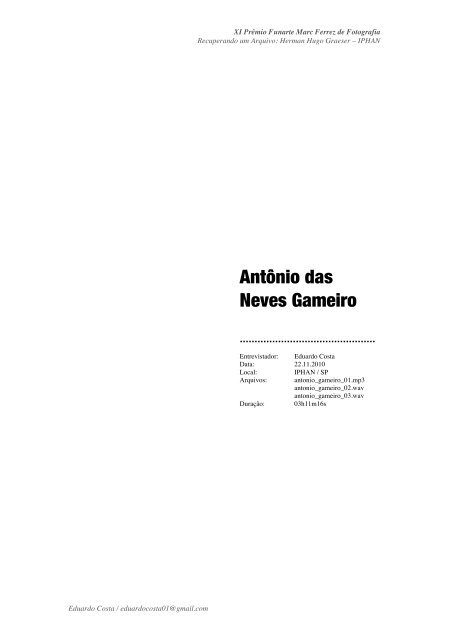 Antônio das Neves Gameiro - Eduardo Costa