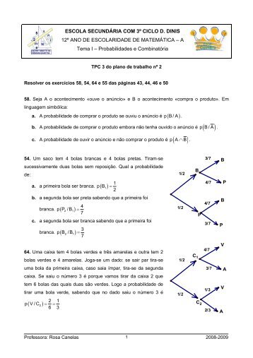 Resolver os exercícios 58, 54, 64 e 55 das páginas 43, 44, 46 e 50