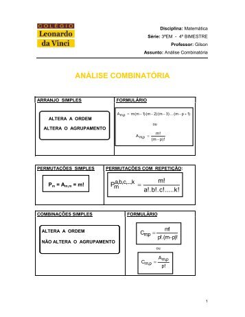 3ª série EM - Análise Combinatória - Unificado