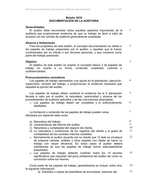 Boletín 3010 DOCUMENTACIÓN DE LA AUDITORIA Generalidades ...
