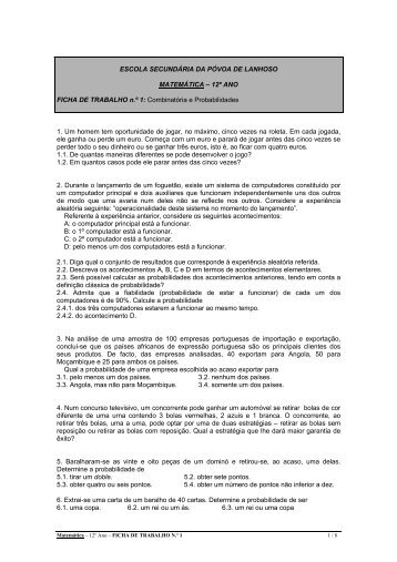 Combinatória e Probabilidades - Escola Secundária da Póvoa de ...