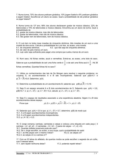 Combinatória e Probabilidades - Escola Secundária da Póvoa de ...