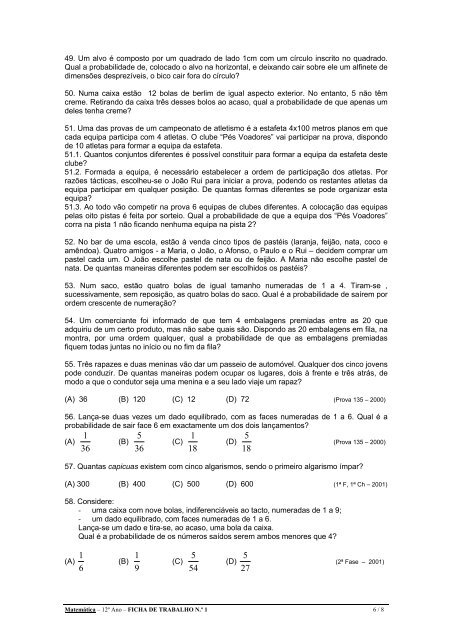 Combinatória e Probabilidades - Escola Secundária da Póvoa de ...