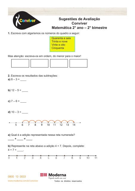 Avaliação de Matemática para o 3º ano / 2º Bimestre