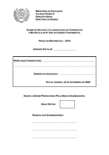 Prova de Matemática - Colégio Pedro II