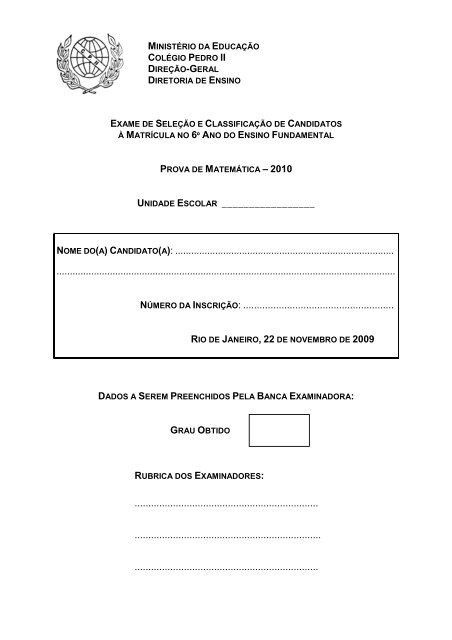 Prova de Matemática - Colégio Pedro II
