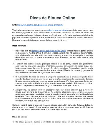 Dicas de Sinuca Online - Jogatina