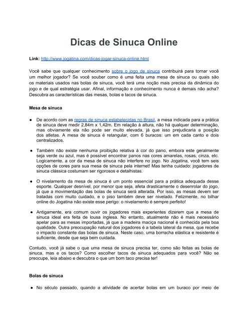 Como jogar Sinuca Online no Jogatina.com 