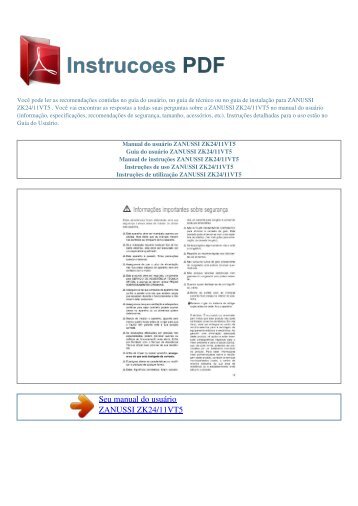 Manual do usuário ZANUSSI ZK24/11VT5 - INSTRUCOES PDF