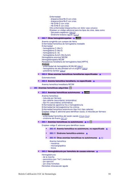 BOLETÍN DE CODIFICACIÓN UNIDAD DE GESTIÓN ... - CIE-9