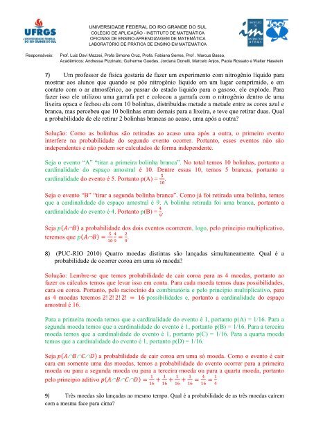 Lista 10 – Análise Combinatória e Probabilidade