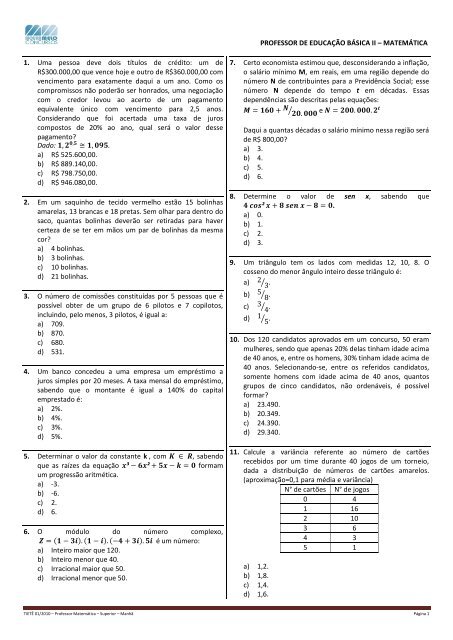 professor peb ii de matemática - Moura Melo