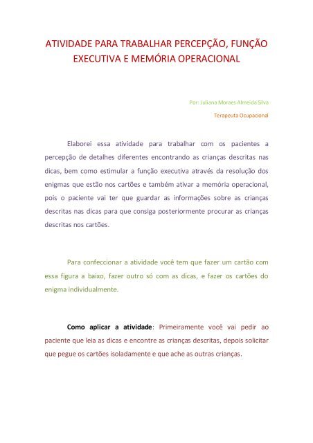 Atividade para trabalhar Percepção, Memória Operacional e Função ...