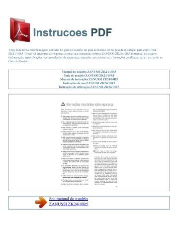 Manual do usuário ZANUSSI ZK24/10R5 - INSTRUCOES PDF