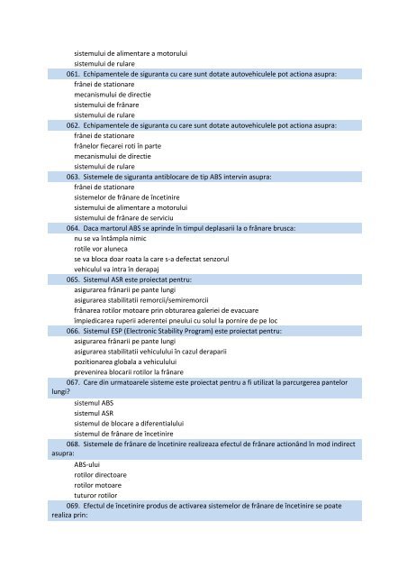 Intrebari conducatori auto marfa 1. Mecanica 001. La deplasarea în ...