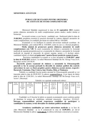 1 MINISTERUL SĂNĂTĂII PUBLICA IE DE EXAMEN PENTRU OB ...